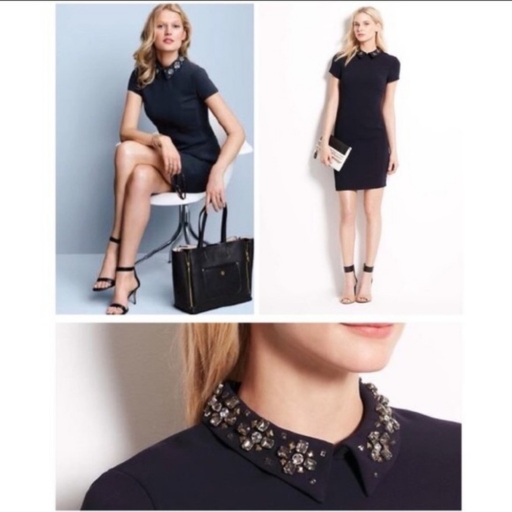 Ann Taylor crystal collar navy dress